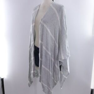 LOFT Gray White Striped Open Front Wrap Cardigan Lightweight Knit Kimono Shrug